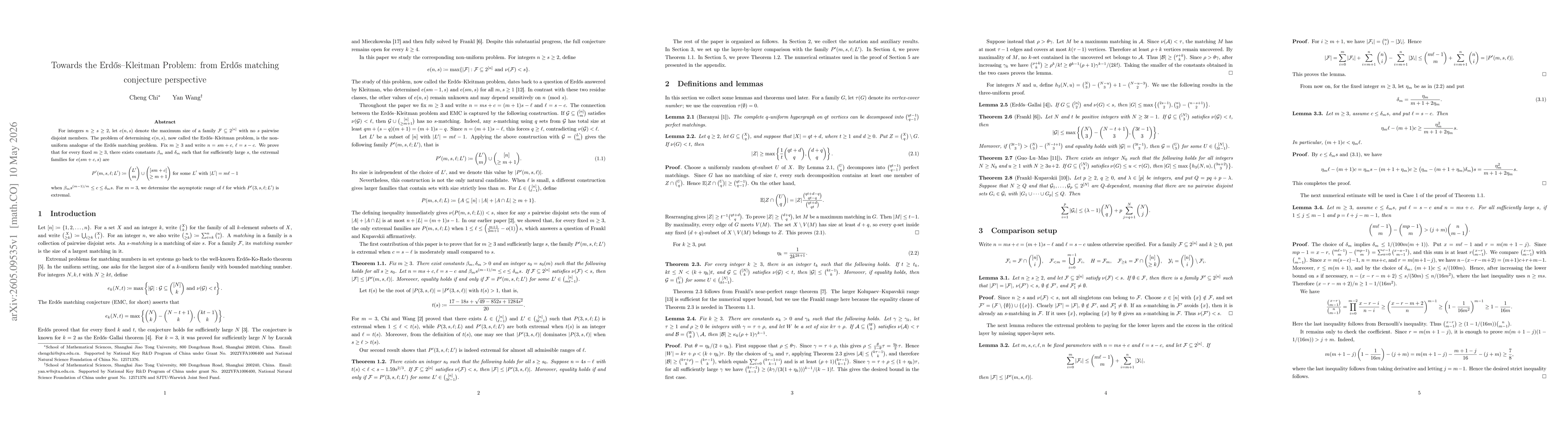 Thumbnail for Towards the Erdős--Kleitman Problem: from Erdős matching conjecture perspective