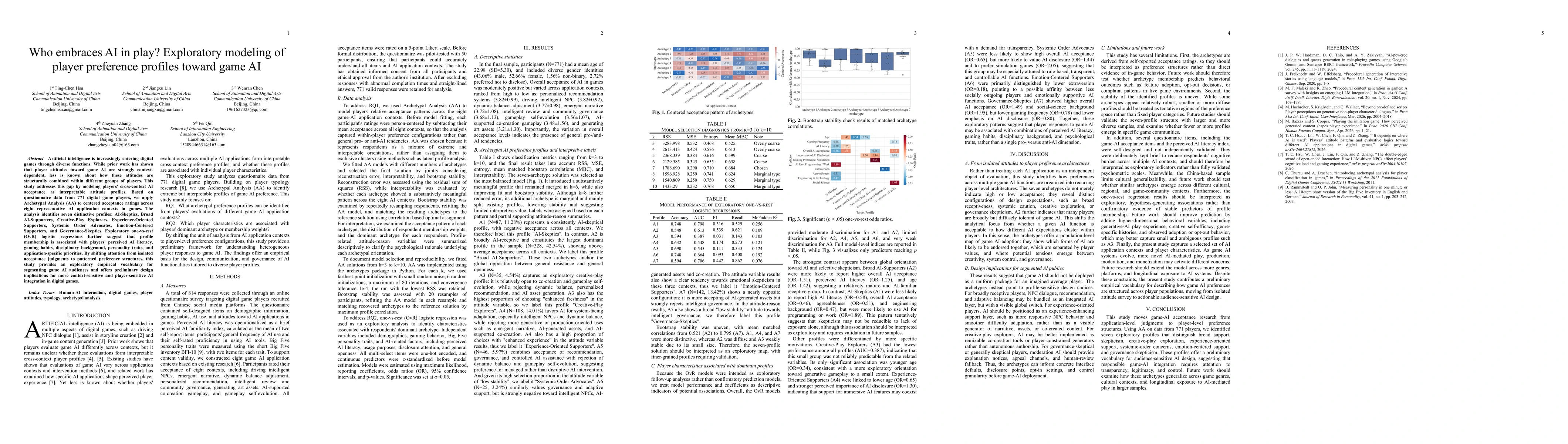 Thumbnail for Who embraces AI in play? Exploratory modeling of player preference profiles toward game AI