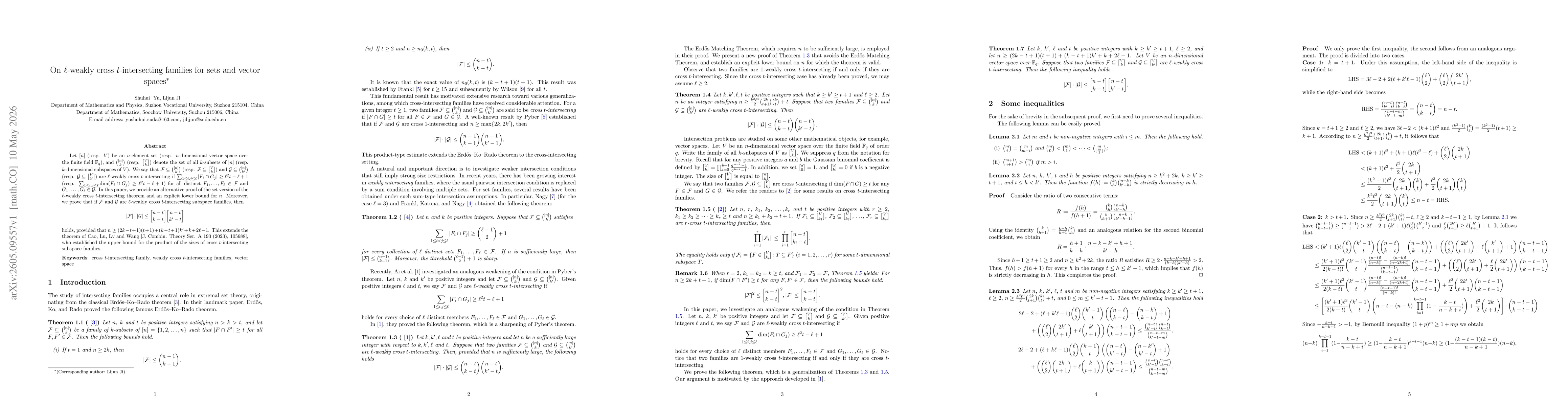 Thumbnail for On $\ell$-weakly cross $t$-intersecting families for sets and vector spaces