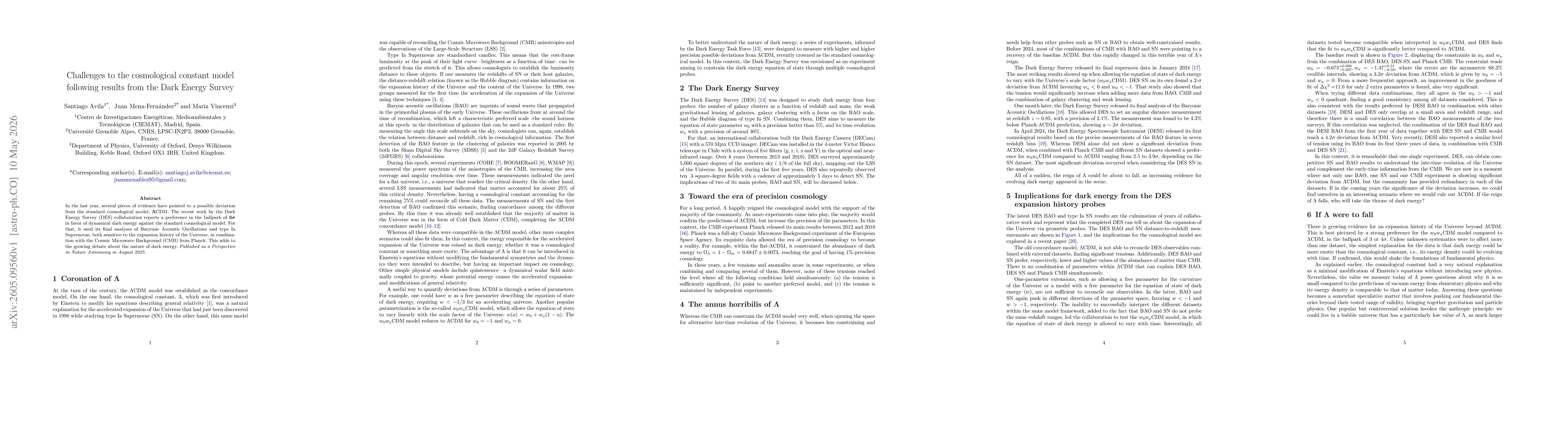 Thumbnail for Challenges to the cosmological constant model following results from the Dark Energy Survey