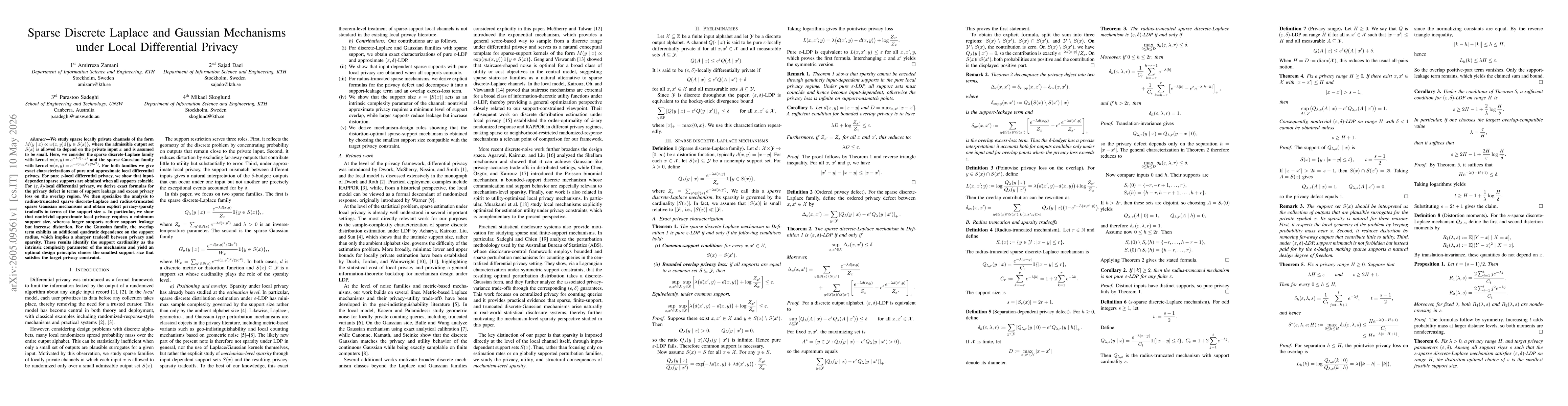 Thumbnail for Sparse Discrete Laplace and Gaussian Mechanisms under Local Differential Privacy