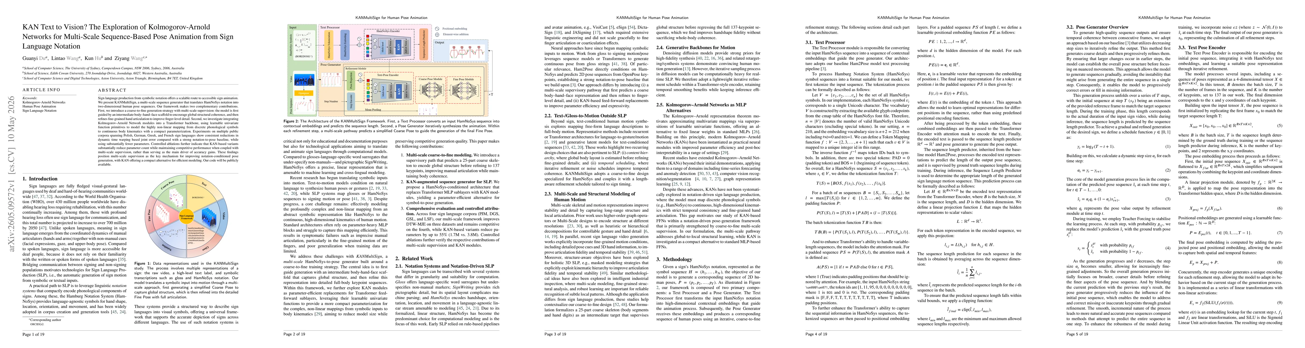 Thumbnail for KAN Text to Vision? The Exploration of Kolmogorov-Arnold Networks for Multi-Scale Sequence-Based Pose Animation from Sign Language Notation
