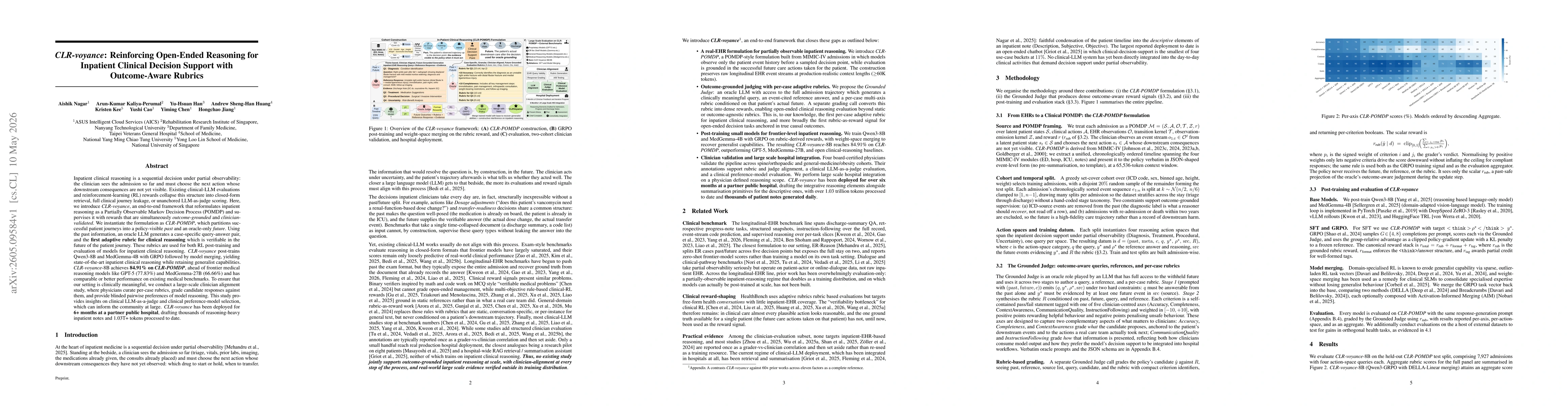 Thumbnail for CLR-voyance: Reinforcing Open-Ended Reasoning for Inpatient Clinical Decision Support with Outcome-Aware Rubrics