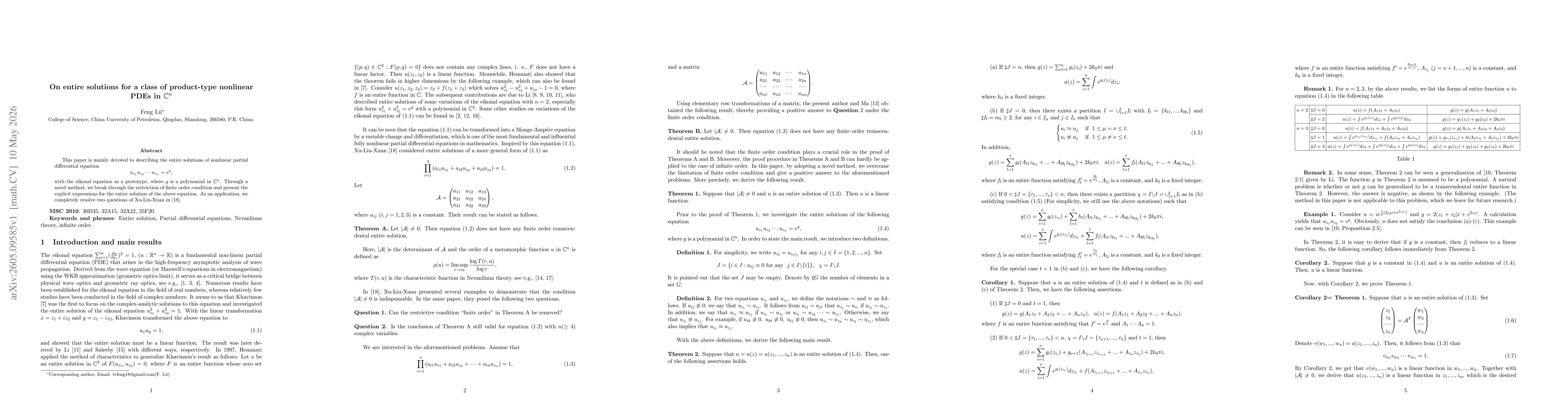 Thumbnail for On entire solutions for a class of product-type nonlinear PDEs in $\mathbb{C}^n$