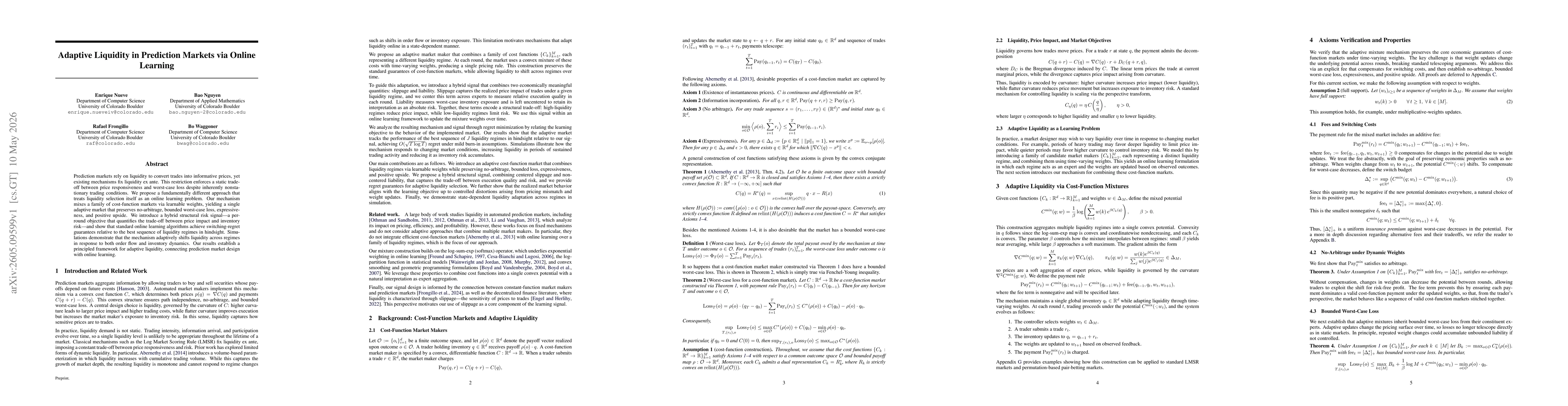Thumbnail for Adaptive Liquidity in Prediction Markets via Online Learning