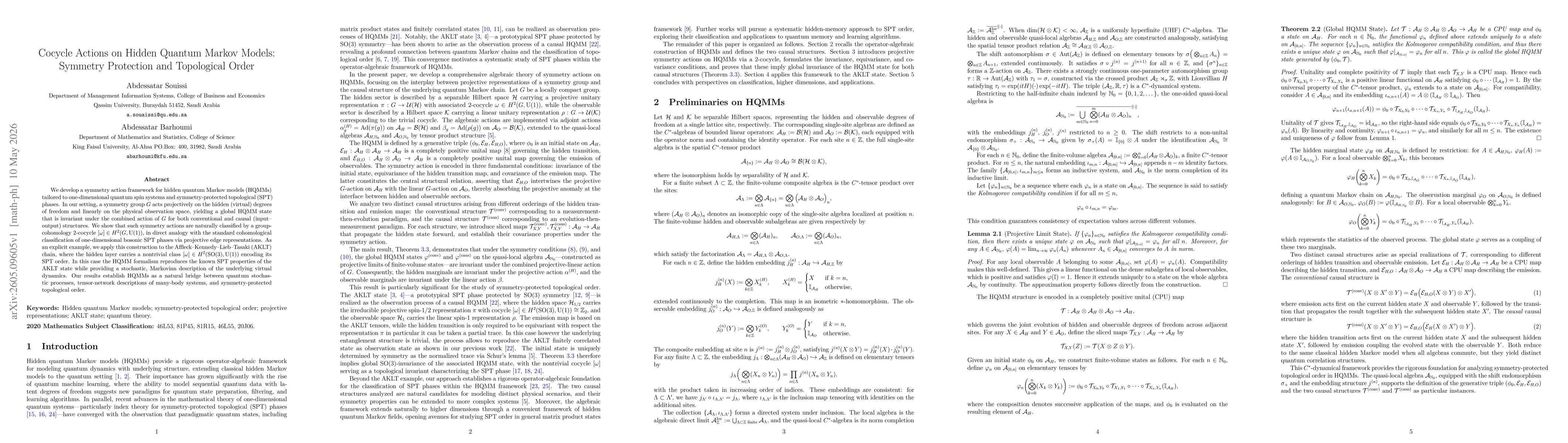 Thumbnail for Cocycle Actions on Hidden Quantum Markov Models: Symmetry Protection and Topological Order