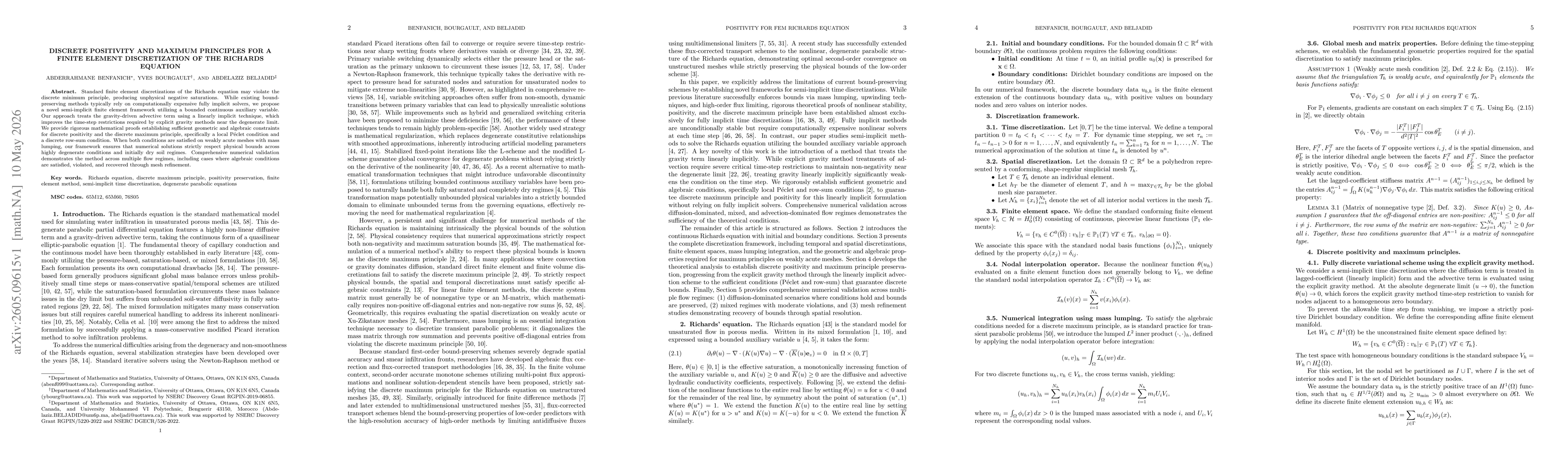 Thumbnail for Discrete positivity and maximum principles for a finite element discretization of the Richards equation