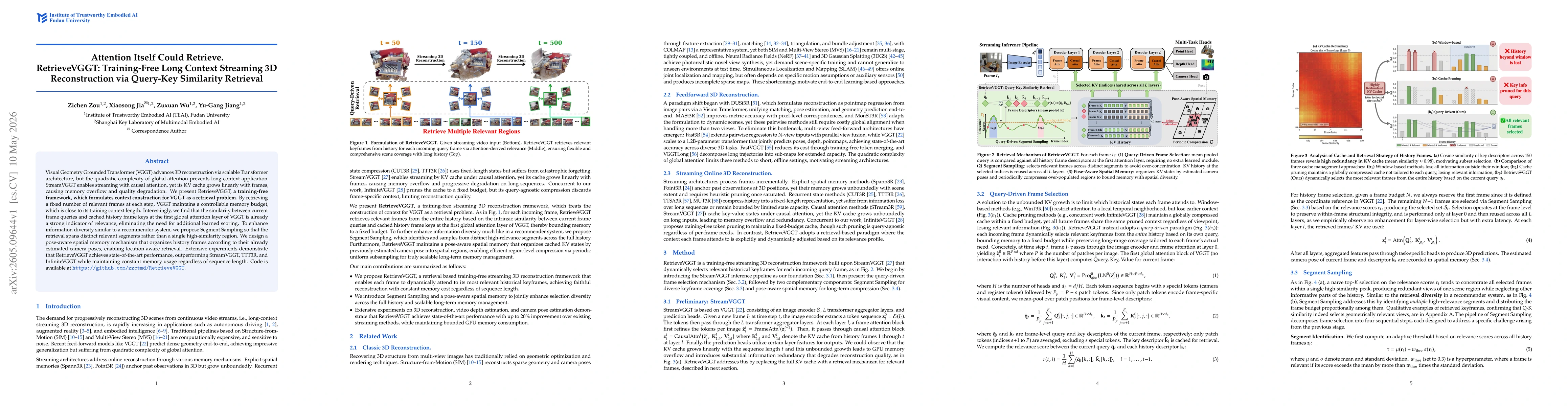 Thumbnail for Attention Itself Could Retrieve.RetrieveVGGT: Training-Free Long Context Streaming 3D Reconstruction via Query-Key Similarity Retrieval