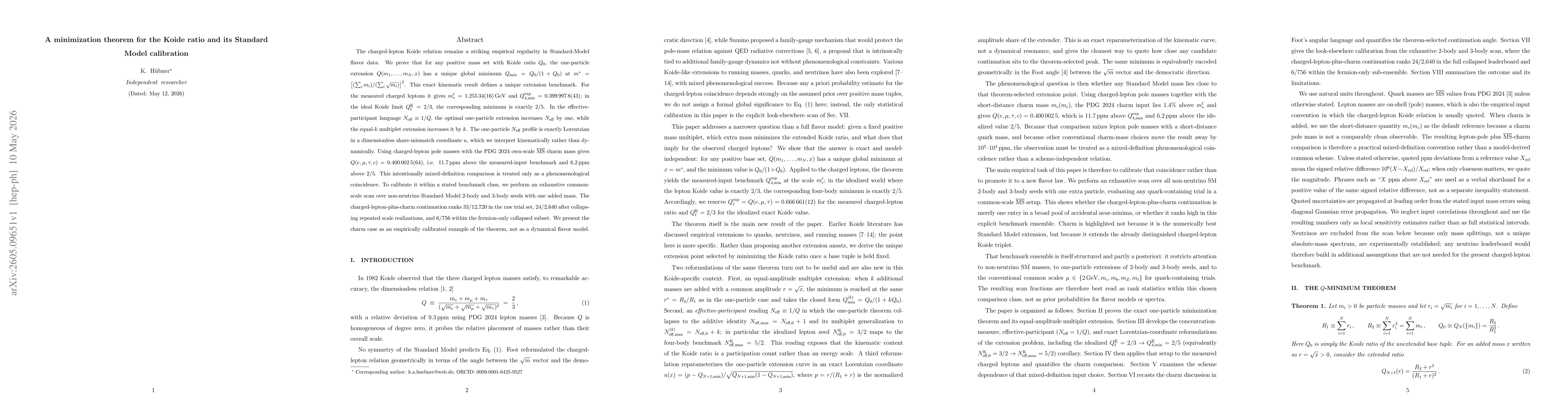 Thumbnail for A minimization theorem for the Koide ratio and its Standard Model calibration