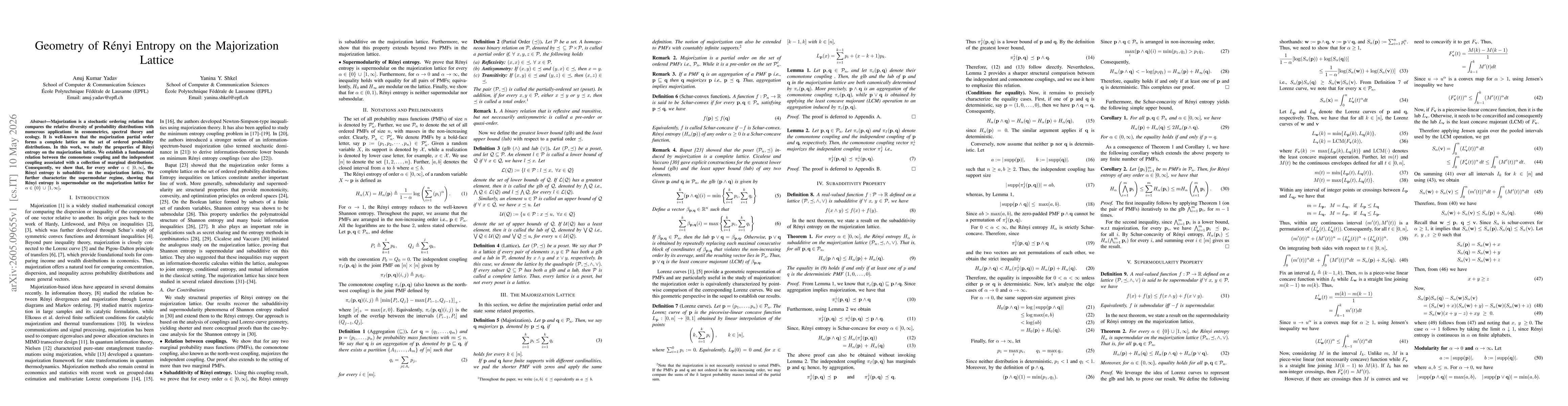 Thumbnail for Geometry of Rényi Entropy on the Majorization Lattice