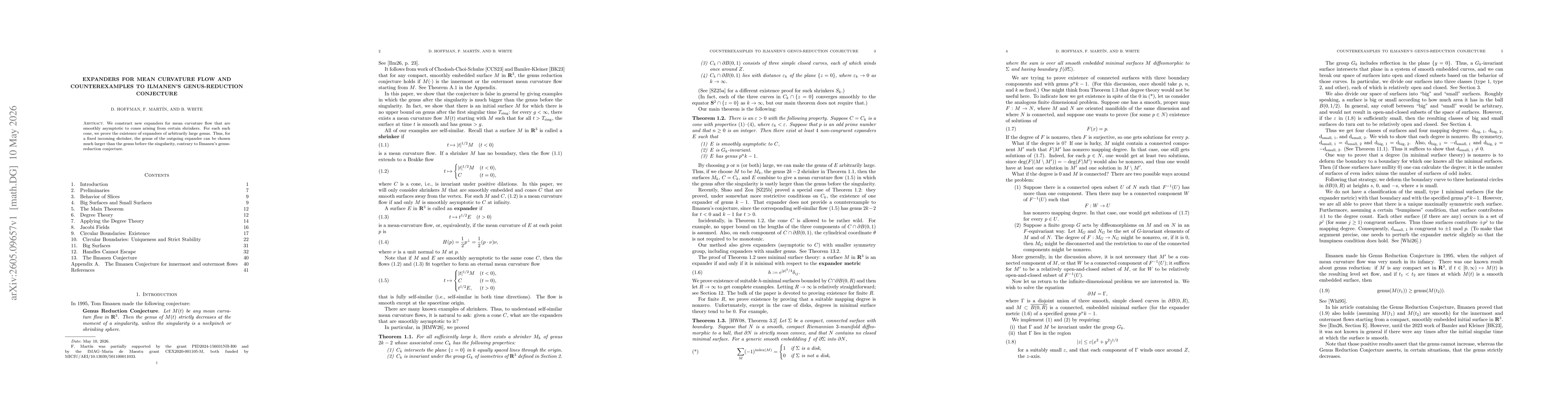 Thumbnail for Expanders for Mean Curvature Flow and Counterexamples to Ilmanen's Genus-Reduction Conjecture