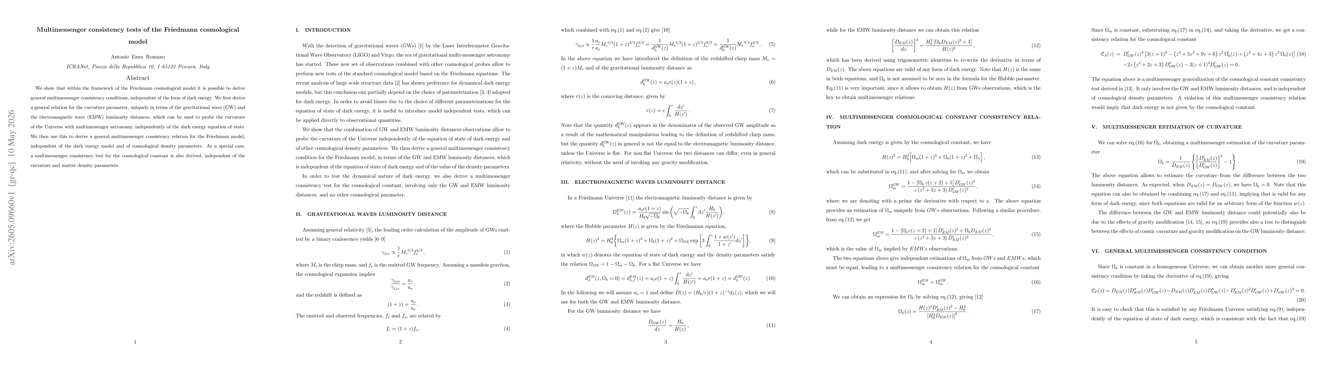 Thumbnail for Multimessenger consistency tests of the Friedmann cosmological model