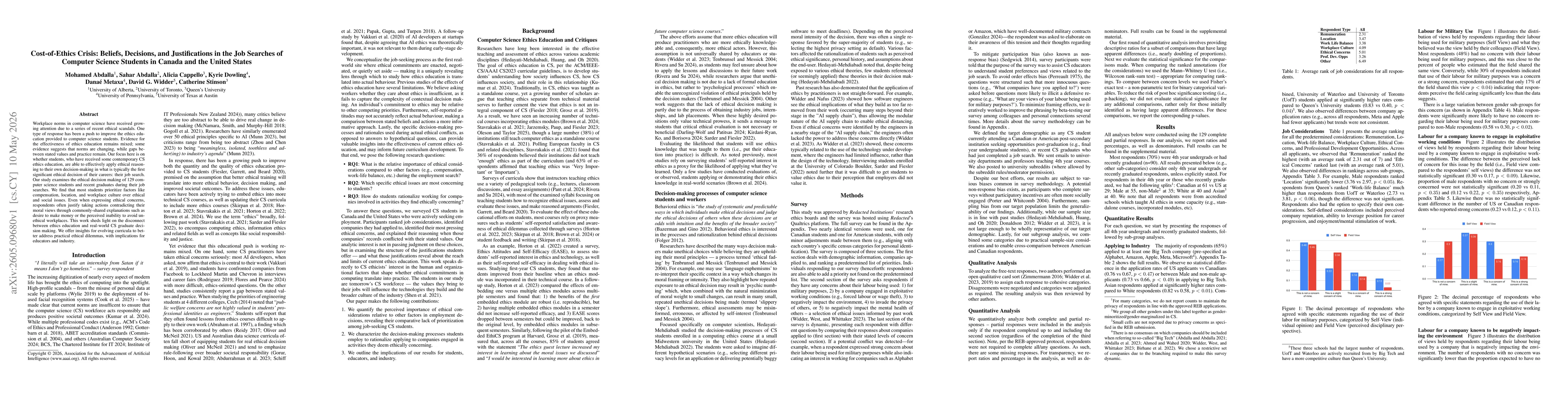 Thumbnail for Cost-of-Ethics Crisis: Beliefs, Decisions, and Justifications in the Job Searches of Computer Science Students in Canada and the United States