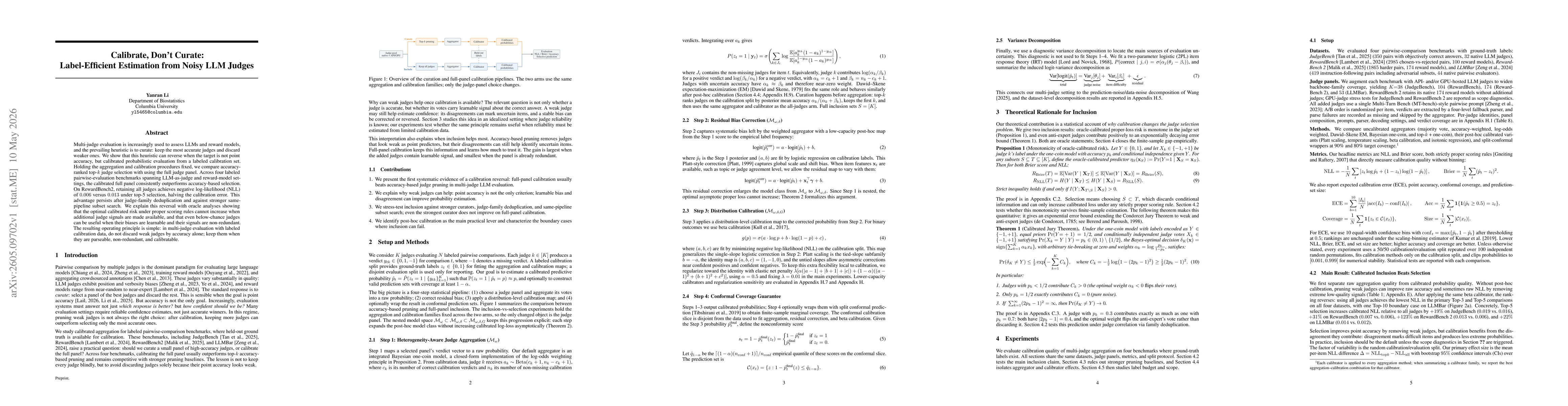Thumbnail for Calibrate, Don't Curate: Label-Efficient Estimation from Noisy LLM Judges