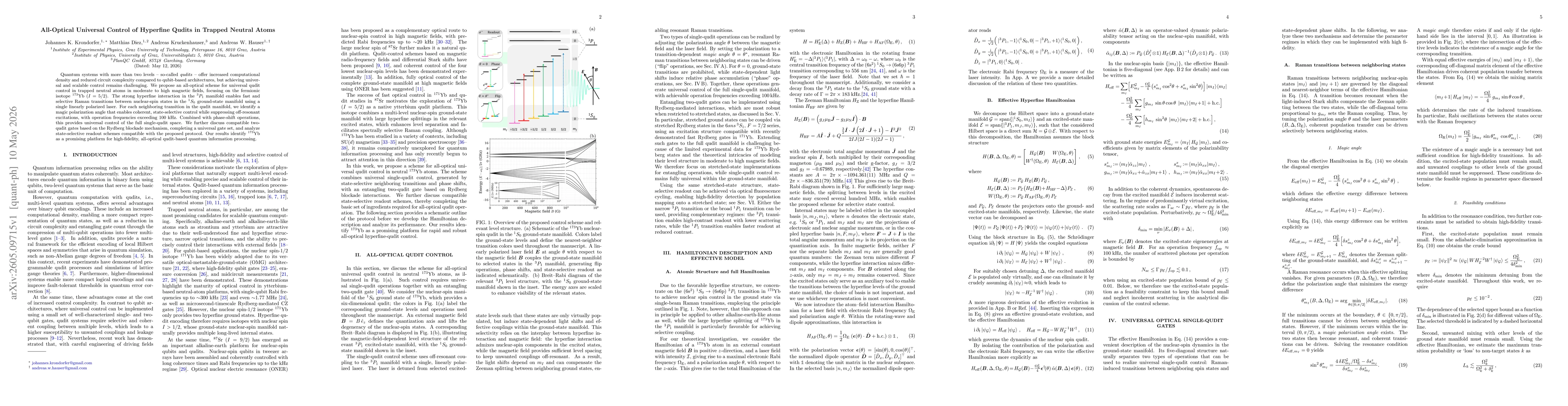 Thumbnail for All-Optical Universal Control of Hyperfine Qudits in Trapped Neutral Atoms