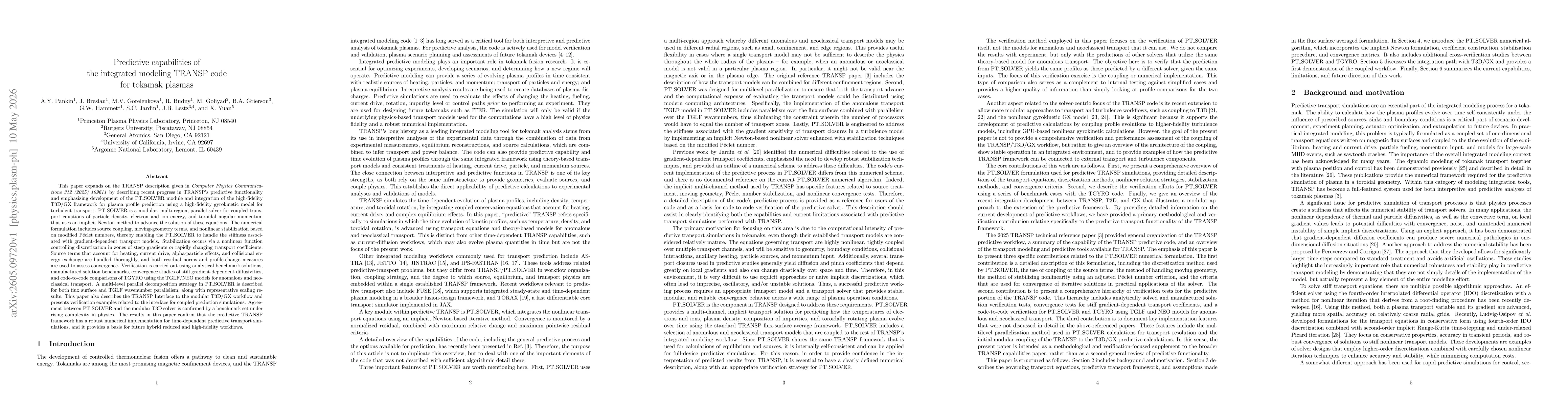 Thumbnail for Predictive capabilities of the integrated modeling TRANSP code for tokamak plasmas