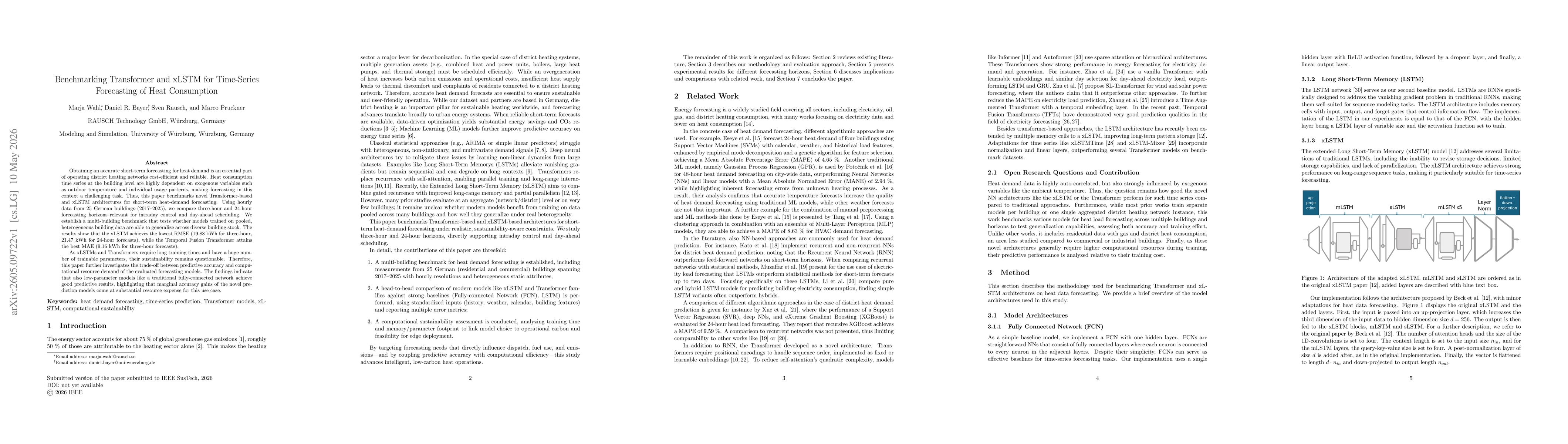 Thumbnail for Benchmarking Transformer and xLSTM for Time-Series Forecasting of Heat Consumption