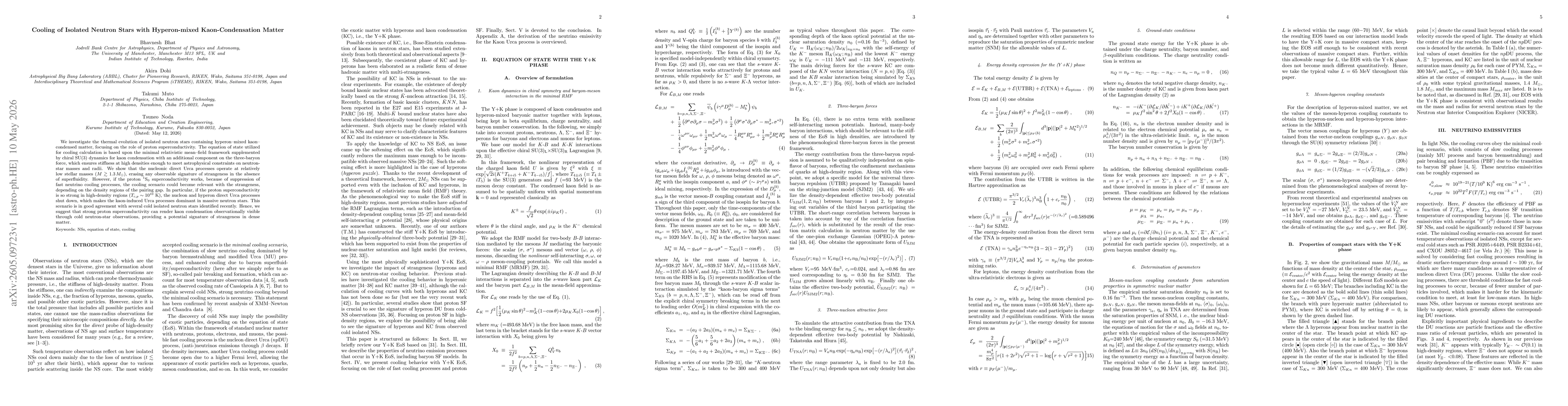 Thumbnail for Cooling of Isolated Neutron Stars with Hyperon-mixed Kaon-Condensation Matter