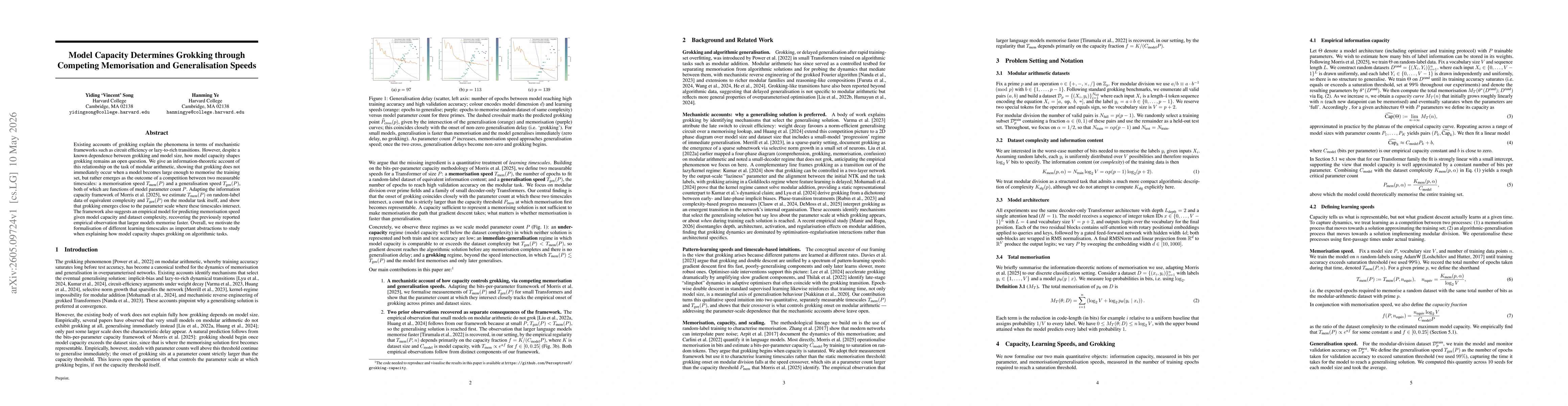 Thumbnail for Model Capacity Determines Grokking through Competing Memorisation and Generalisation Speeds