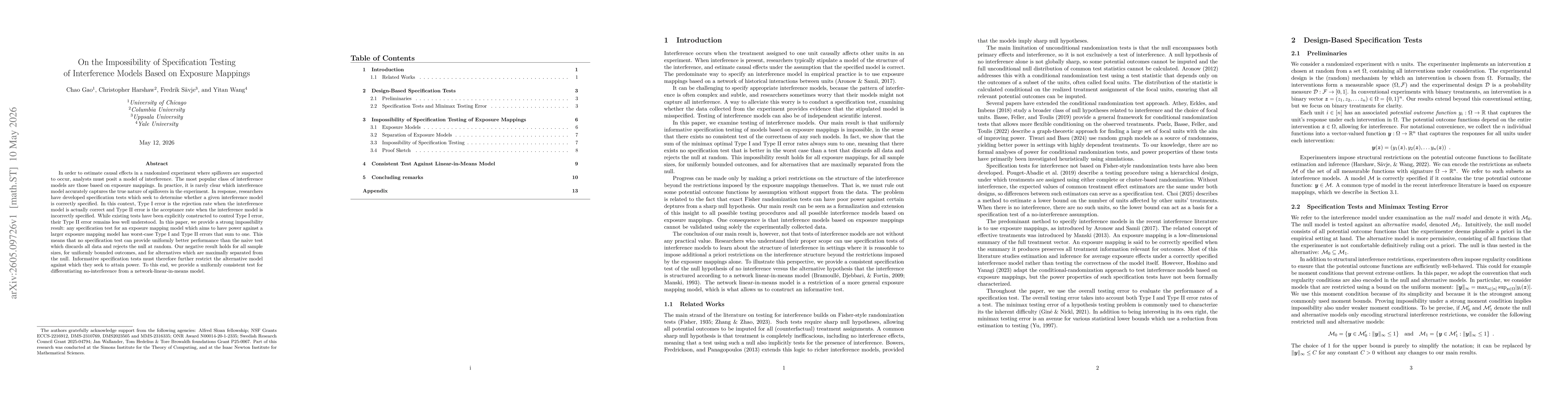 Thumbnail for On the Impossibility of Specification Testing of Interference Models Based on Exposure Mappings