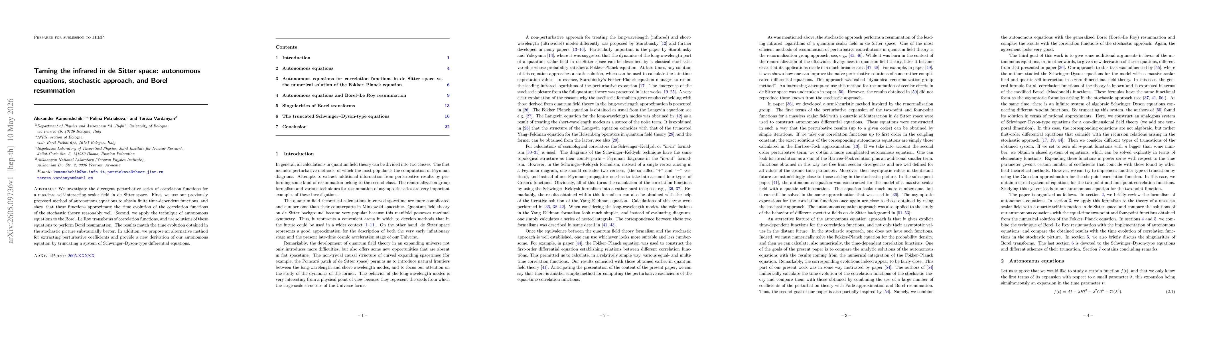 Thumbnail for Taming the infrared in de Sitter space: autonomous equations, stochastic approach, and Borel resummation