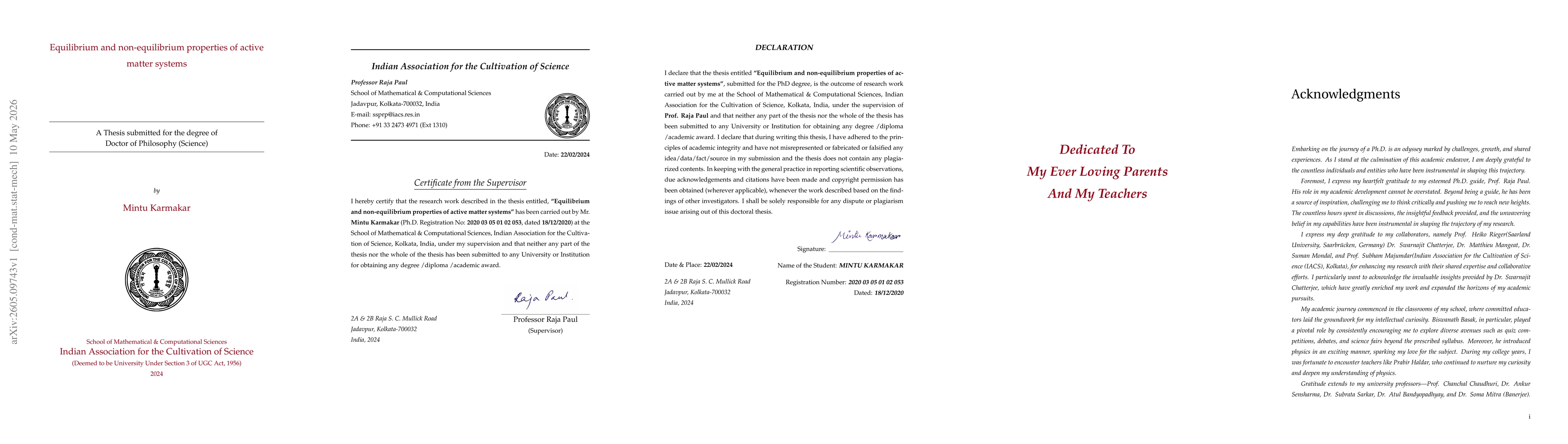 Thumbnail for Equilibrium and non-equilibrium properties of active matter systems