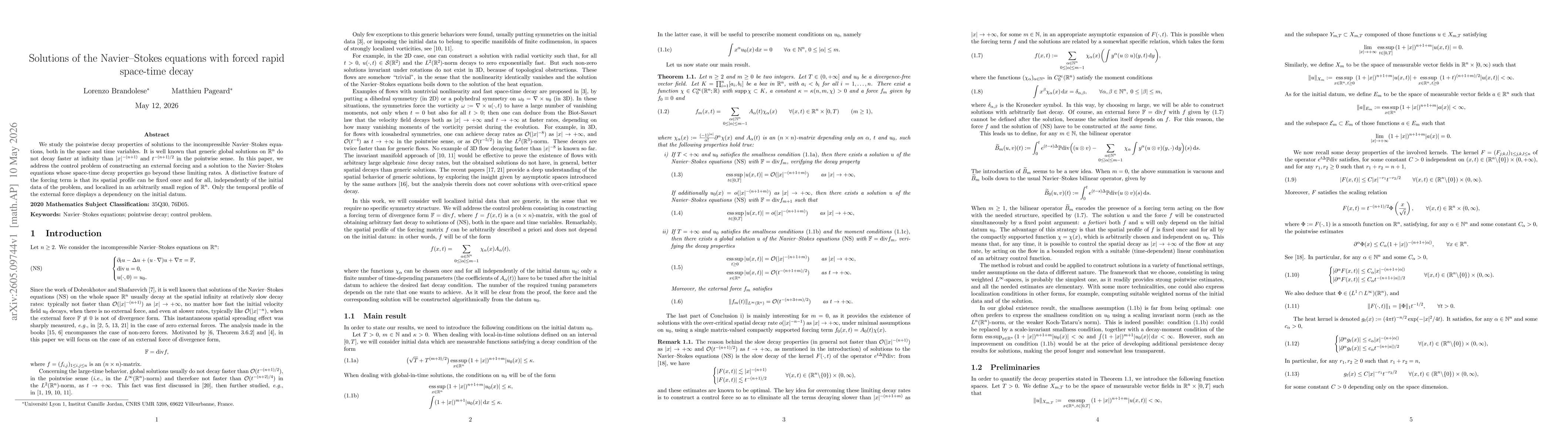 Thumbnail for Solutions of the Navier-Stokes equations with forced rapid space-time decay