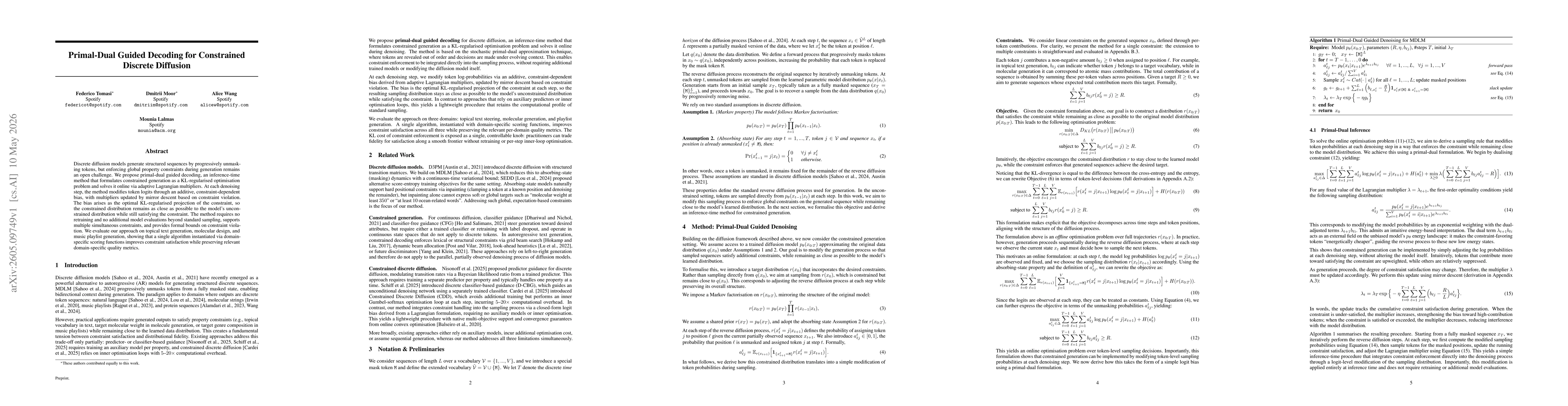 Thumbnail for Primal-Dual Guided Decoding for Constrained Discrete Diffusion