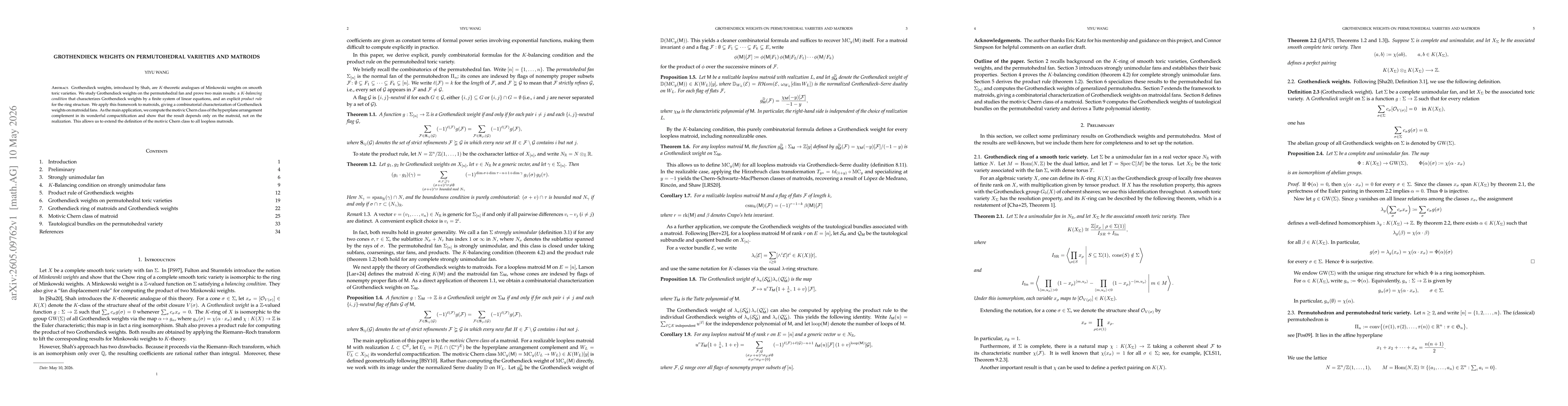 Thumbnail for Grothendieck Weights on Permutohedral Varieties and Matroids