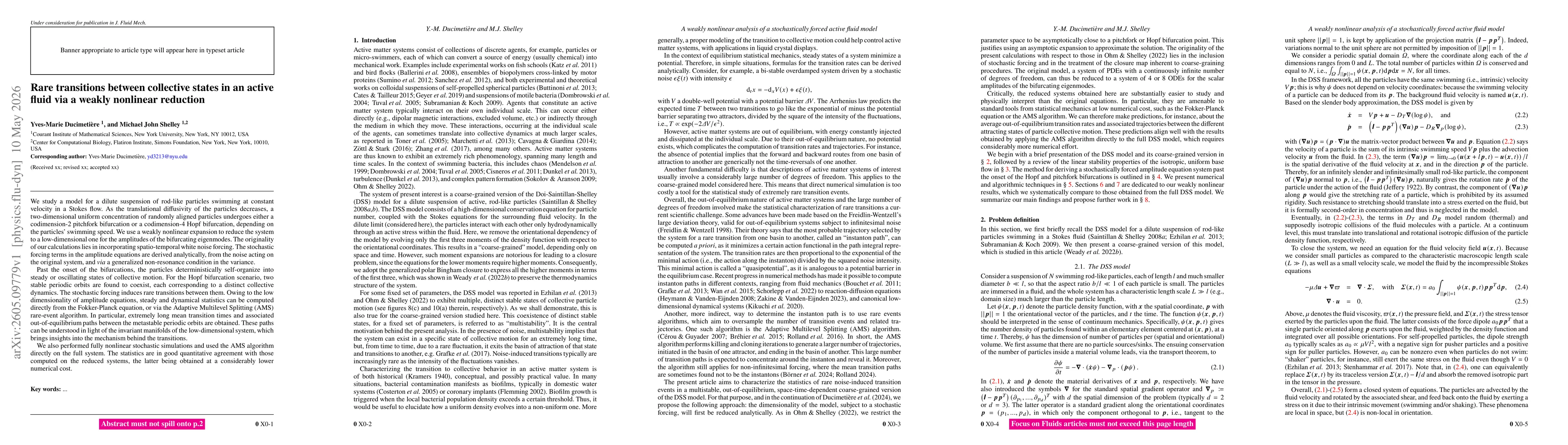 Thumbnail for Rare transitions between collective states in an active fluid via a weakly nonlinear reduction