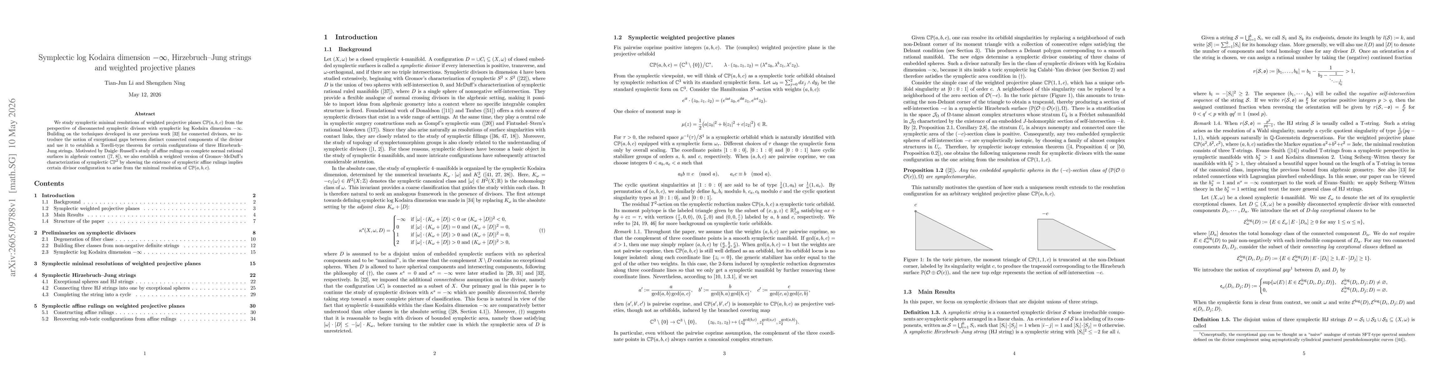 Thumbnail for Symplectic log Kodaira dimension $-\infty$, Hirzebruch--Jung strings and weighted projective planes