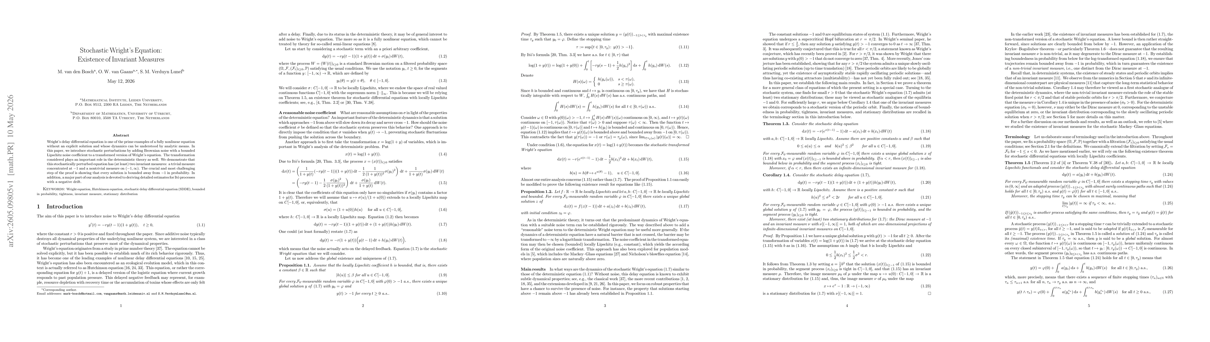 Thumbnail for Stochastic Wright's Equation: Existence of Invariant Measures