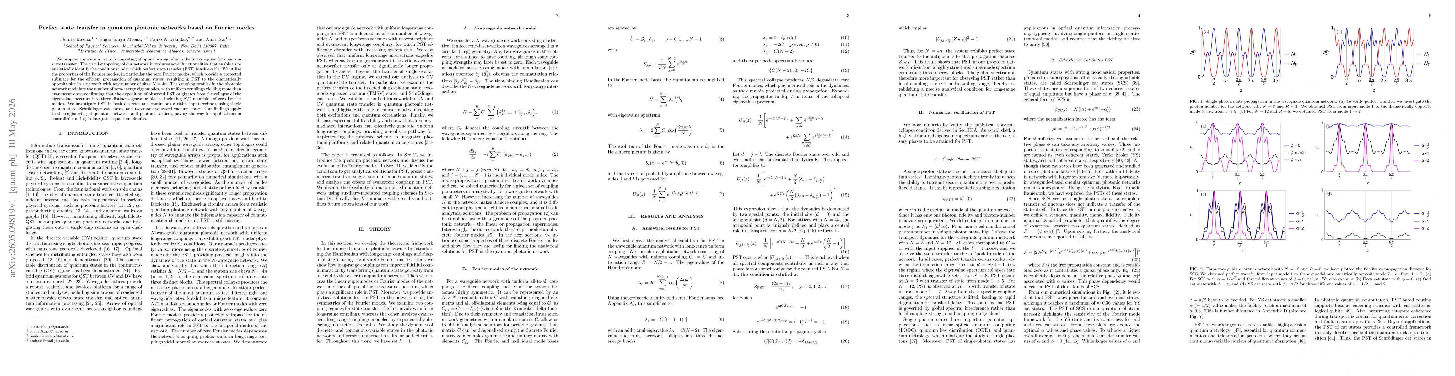 Thumbnail for Perfect state transfer in quantum photonic networks based on Fourier modes