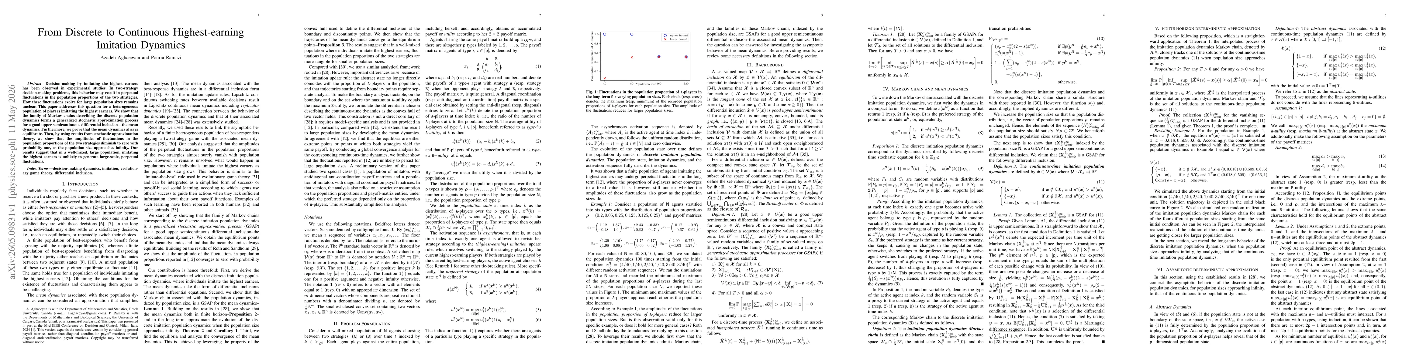 Thumbnail for From Discrete to Continuous Highest-earning Imitation Dynamics