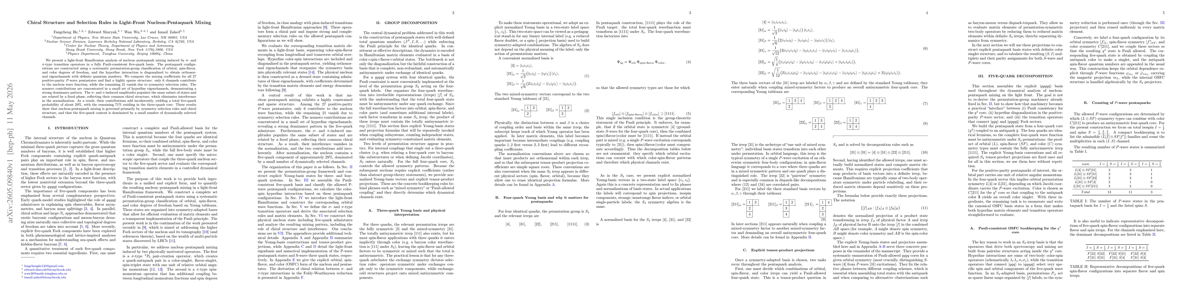 Thumbnail for Chiral Structure and Selection Rules in Light-Front Nucleon-Pentaquark Mixing