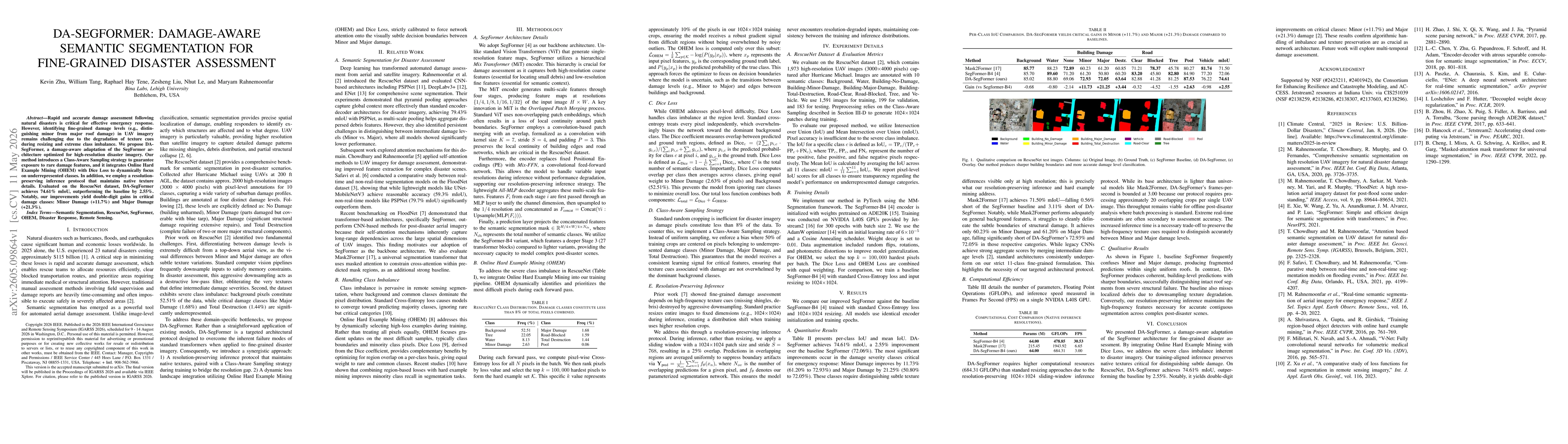 Thumbnail for DA-SegFormer: Damage-Aware Semantic Segmentation for Fine-Grained Disaster Assessment