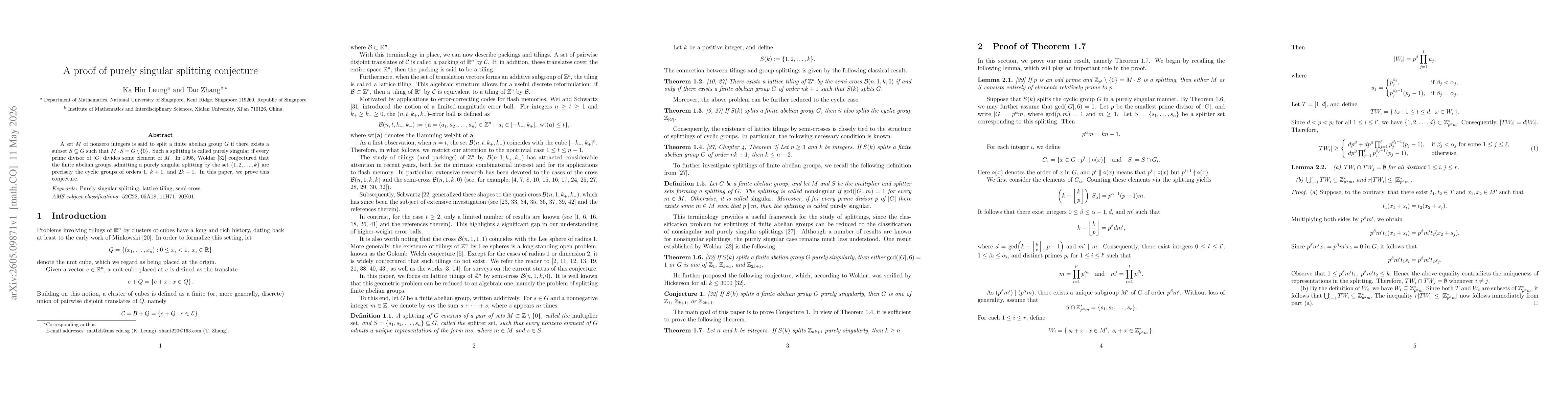 Thumbnail for A proof of purely singular splitting conjecture