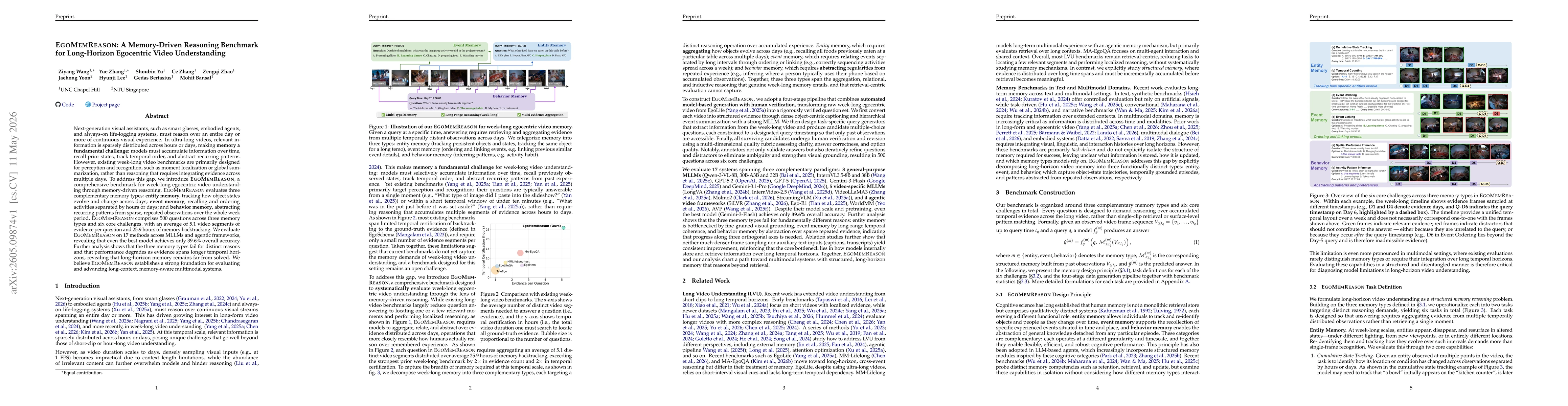Thumbnail for EgoMemReason: A Memory-Driven Reasoning Benchmark for Long-Horizon Egocentric Video Understanding