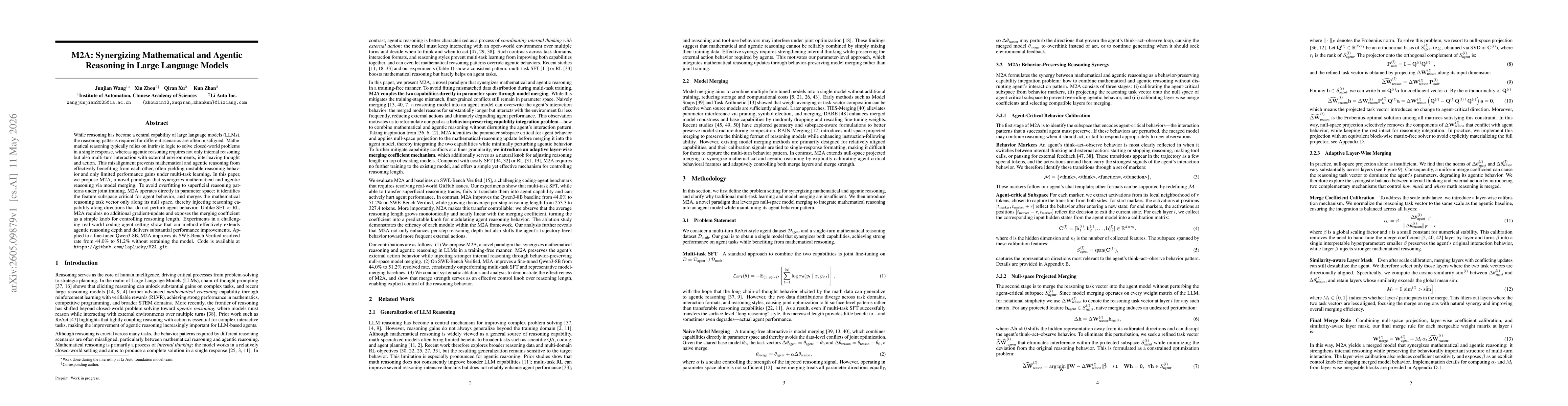 Thumbnail for M2A: Synergizing Mathematical and Agentic Reasoning in Large Language Models