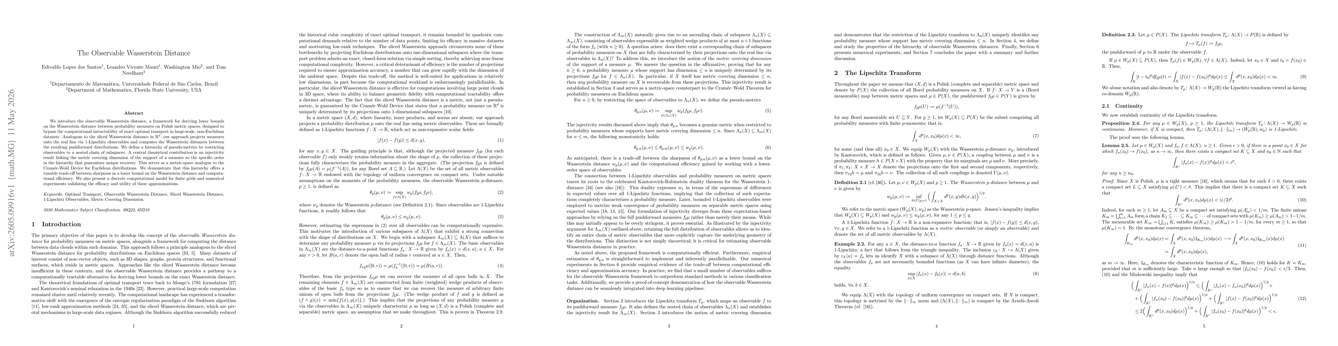 Thumbnail for The Observable Wasserstein Distance