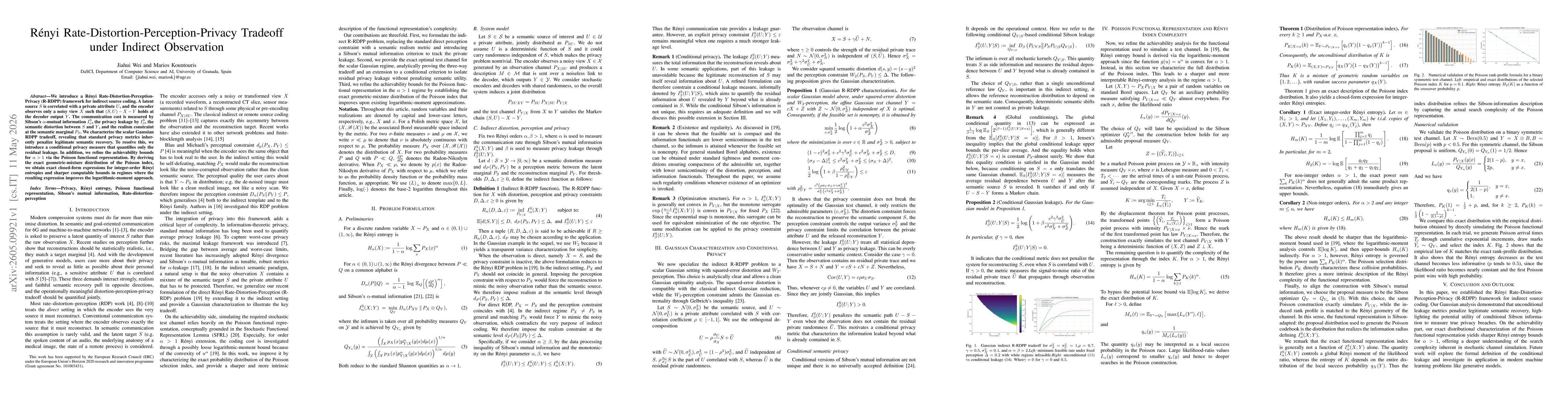 Thumbnail for Rényi Rate-Distortion-Perception-Privacy Tradeoff under Indirect Observation