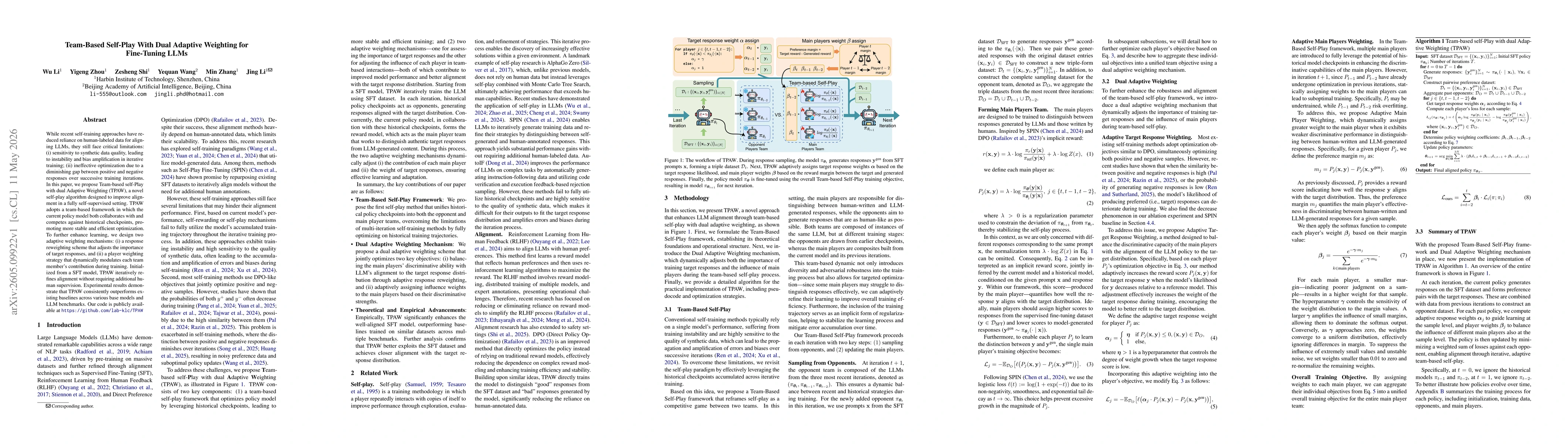 Thumbnail for Team-Based Self-Play With Dual Adaptive Weighting for Fine-Tuning LLMs
