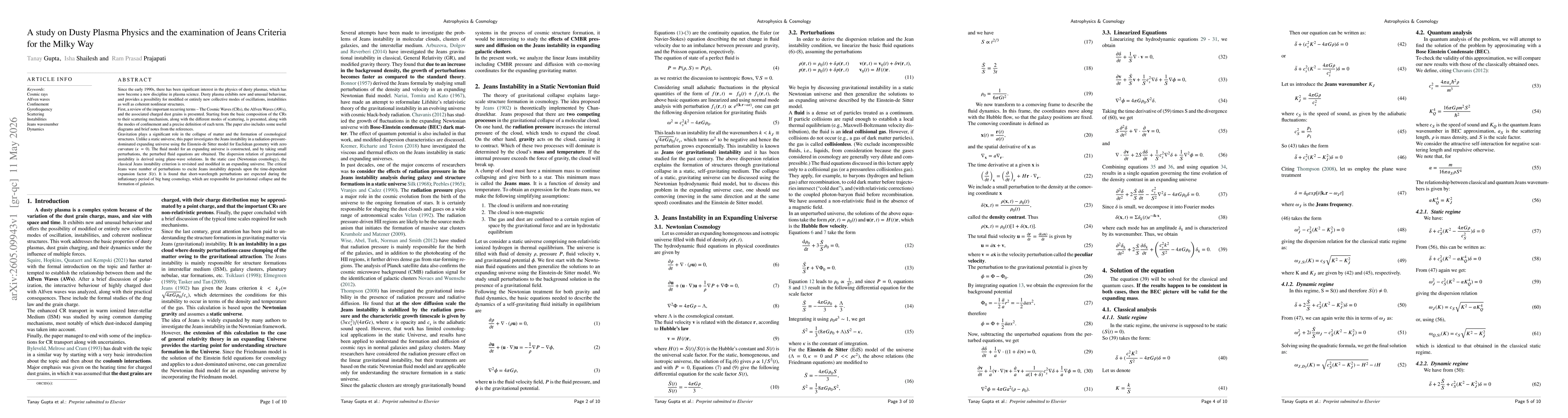Thumbnail for A study on Dusty Plasma Physics and the examination of Jeans Criteria for the Milky Way