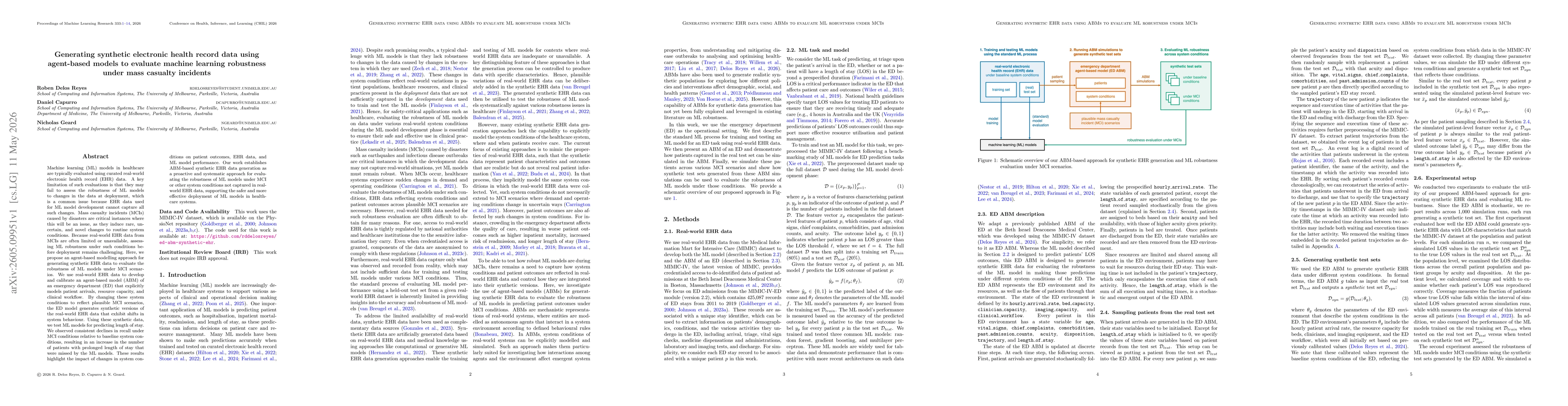 Thumbnail for Generating synthetic electronic health record data using agent-based models to evaluate machine learning robustness under mass casualty incidents