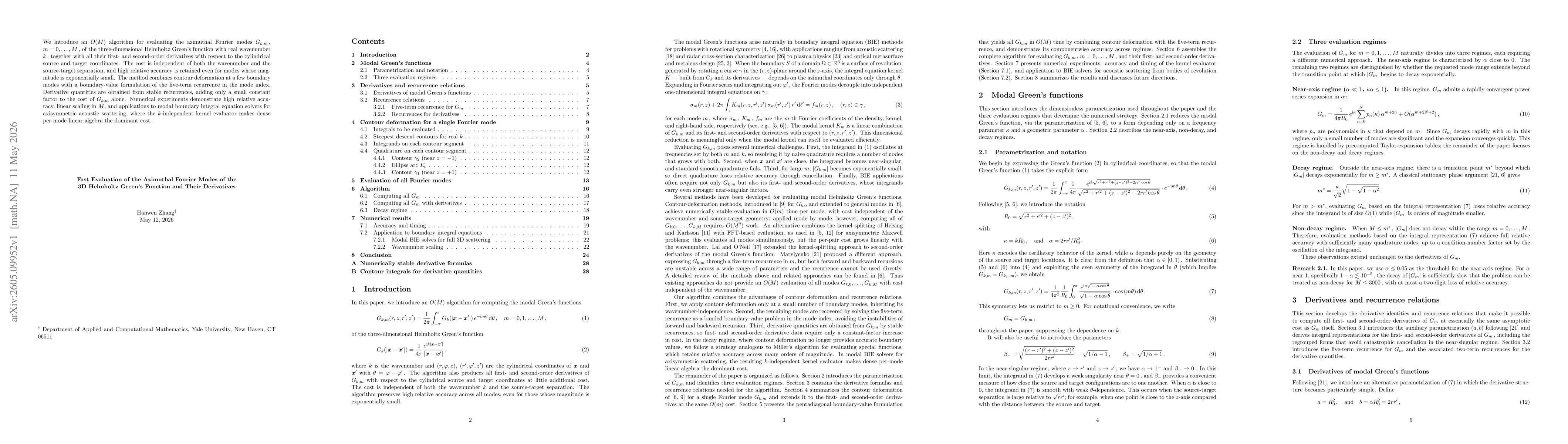 Thumbnail for Fast Evaluation of the Azimuthal Fourier Modes of the 3D Helmholtz Green's Function and Their Derivatives