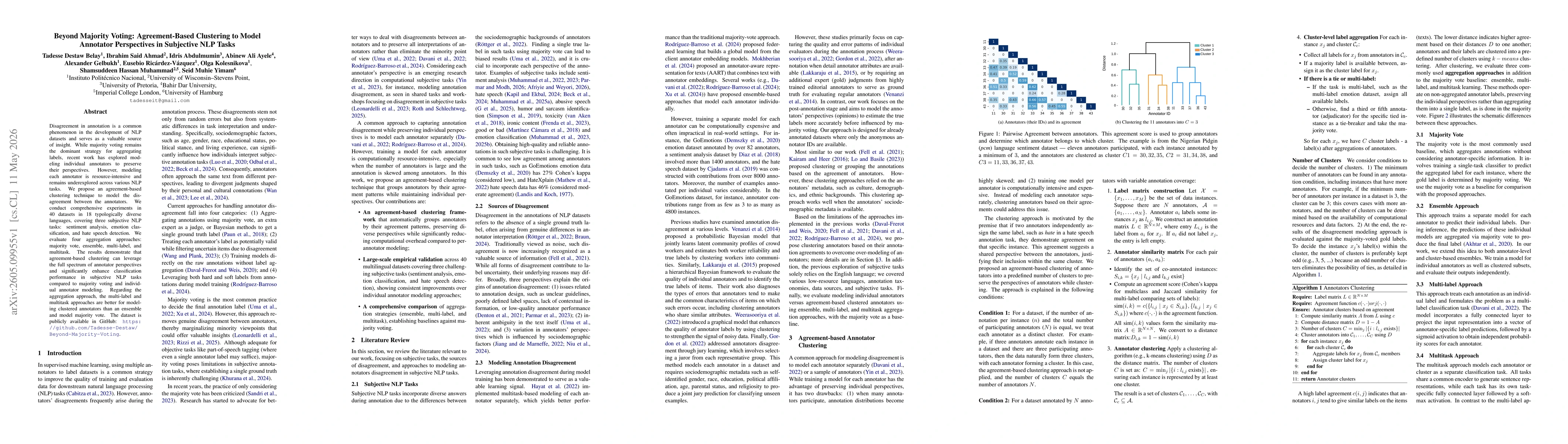 Thumbnail for Beyond Majority Voting: Agreement-Based Clustering to Model Annotator Perspectives in Subjective NLP Tasks