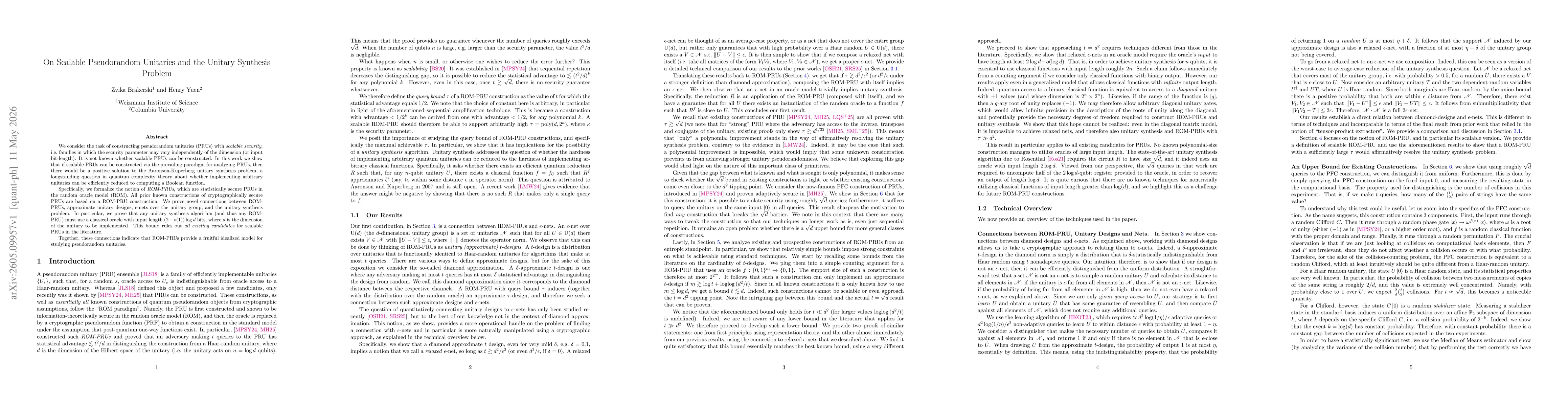 Thumbnail for On Scalable Pseudorandom Unitaries and the Unitary Synthesis Problem