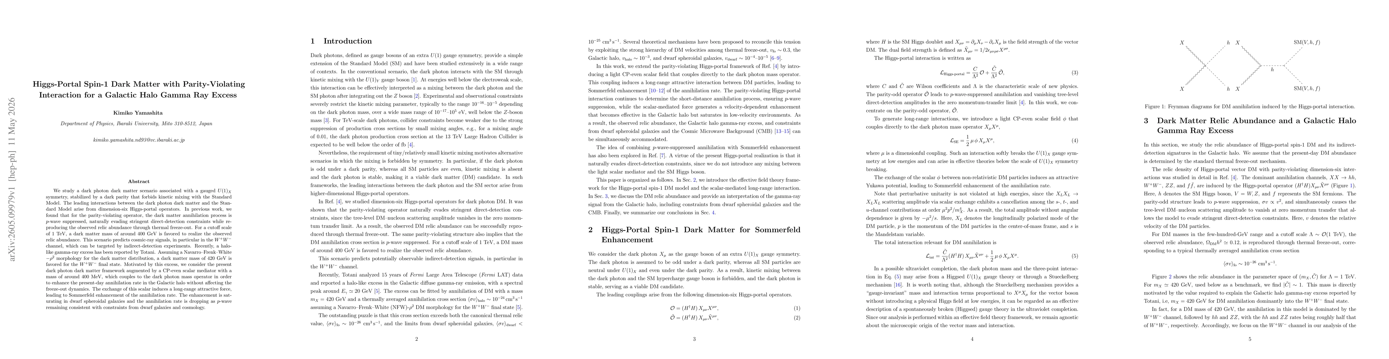 Thumbnail for Higgs-Portal Spin-1 Dark Matter with Parity-Violating Interaction for a Galactic Halo Gamma Ray Excess