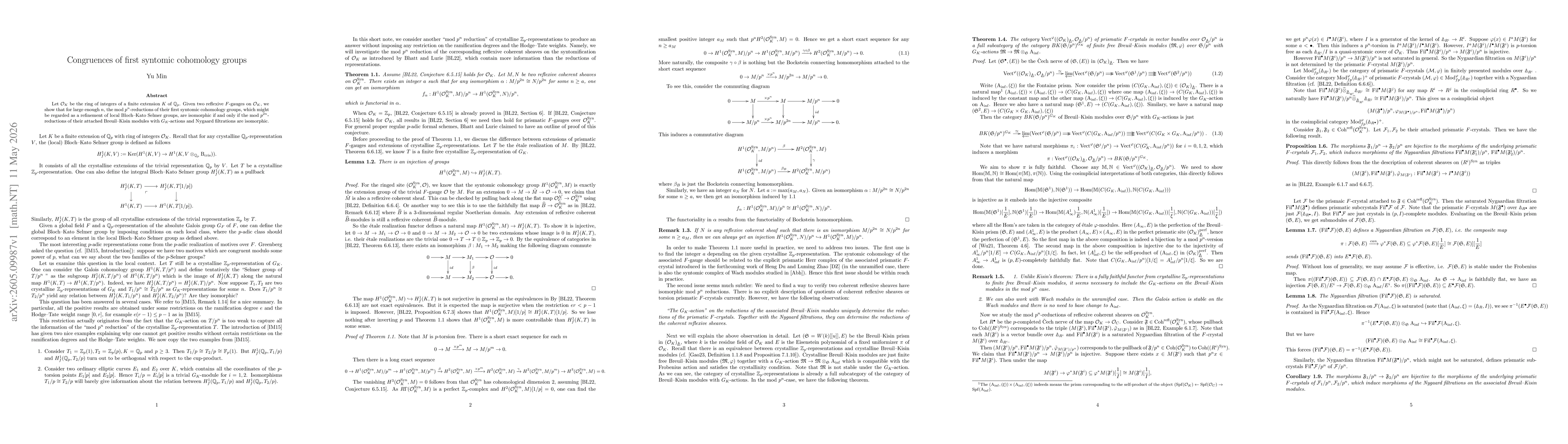 Thumbnail for Congruences of first syntomic cohomology groups