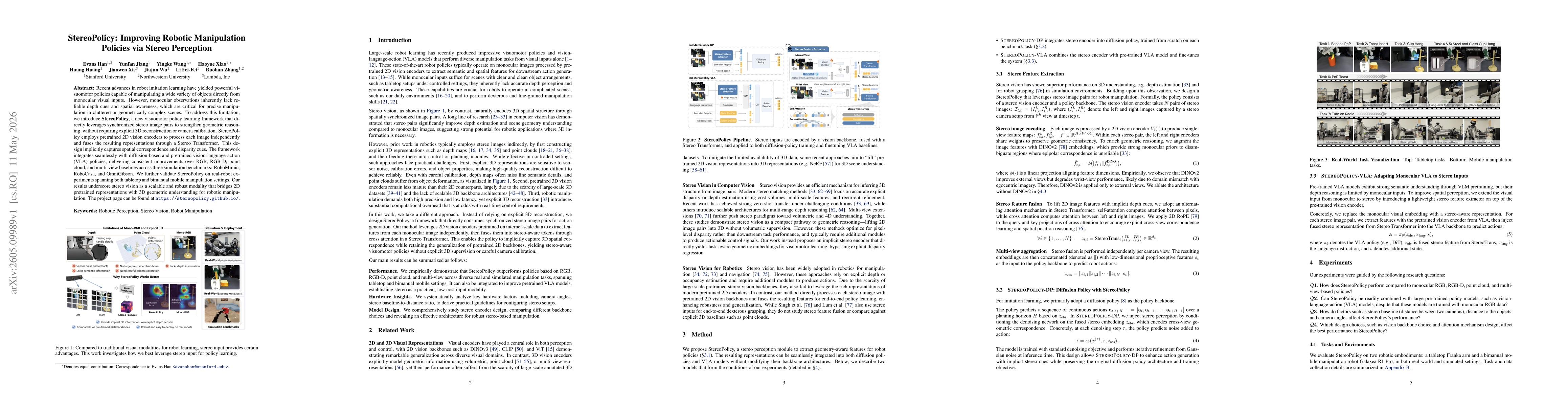 Thumbnail for StereoPolicy: Improving Robotic Manipulation Policies via Stereo Perception